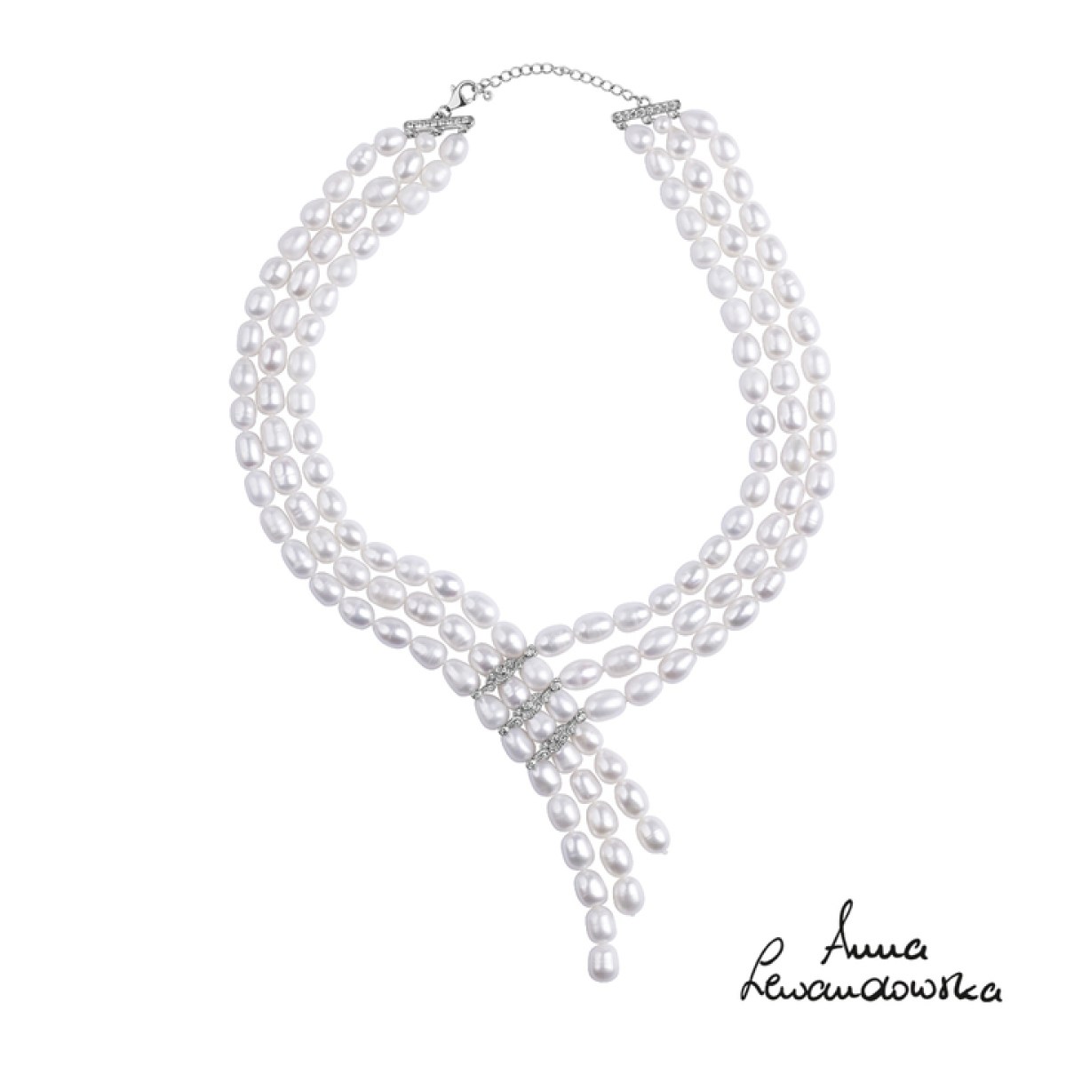 Naszyjnik srebrny z perłami i cyrkoniami Pearls YES